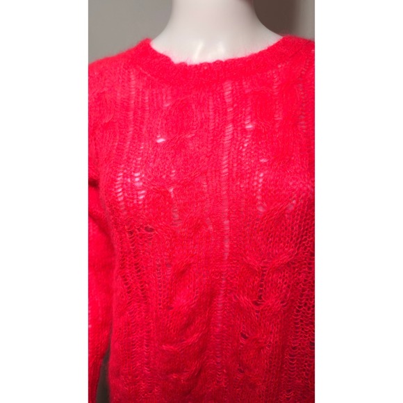 Anthropologie Mohair‎ Posey Stitchy Pink Pullover Sweater Wool Knit Sheer Soft - Picture 6 of 11